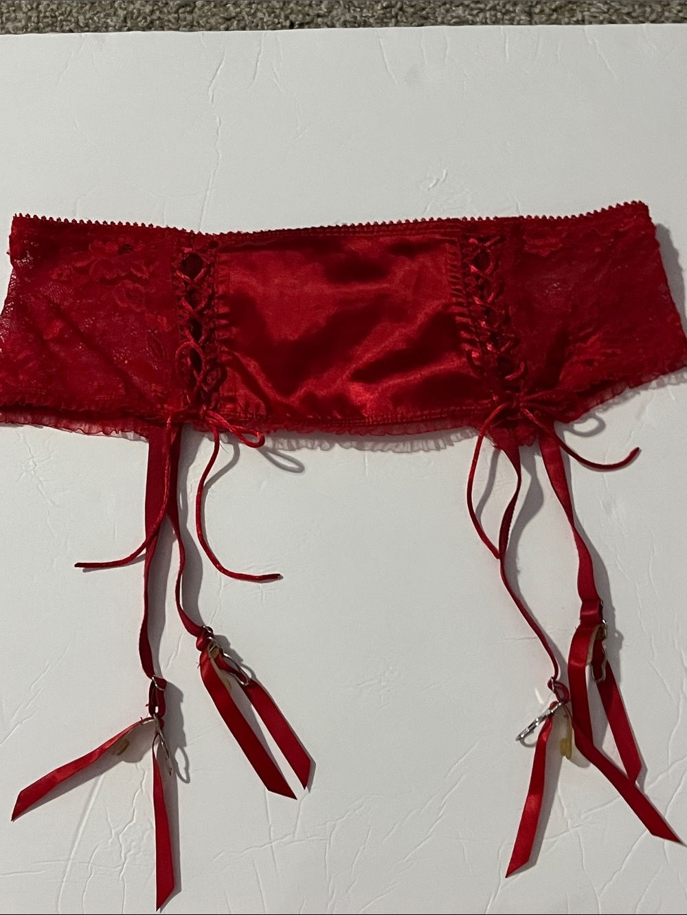 Frederick's of Hollywood Red Satin & Lace Garter Belt